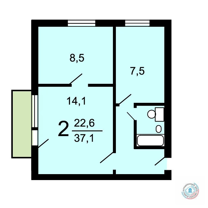 Продается 2-комнатная квартира, площадью 37.10 кв.м. Москва, улица Ярцевская, дом 27к1