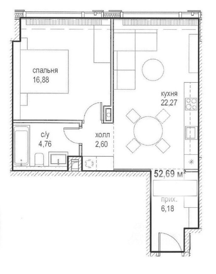 Продается 2-комнатная квартира, площадью 52.70 кв.м. Москва, набережная Краснопресненская