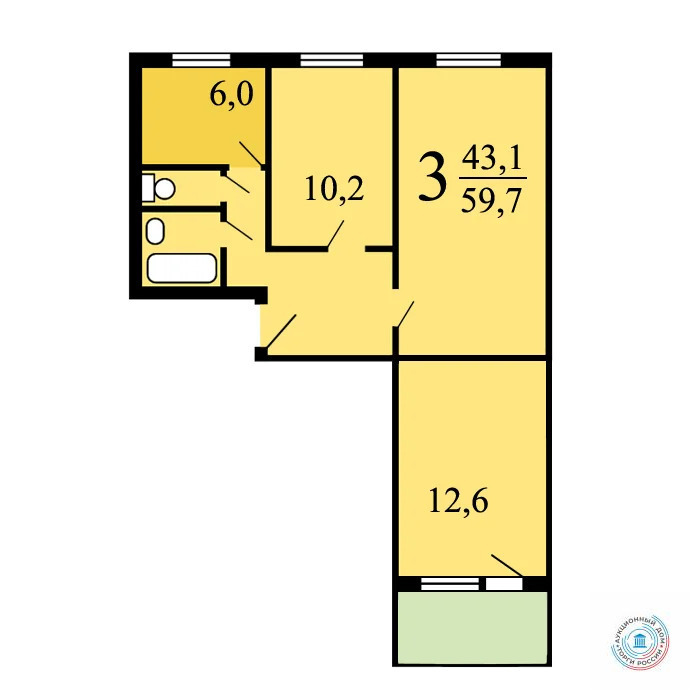 Продается 3-комнатная квартира, площадью 59.70 кв.м. Москва, улица Голубинская, дом 3к1