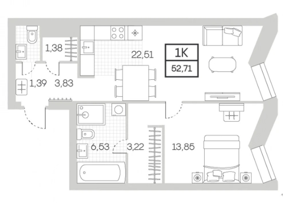 Продается 2-комнатная квартира, площадью 52.70 кв.м. Москва, улица Тюфелева Роща, дом 22стр2