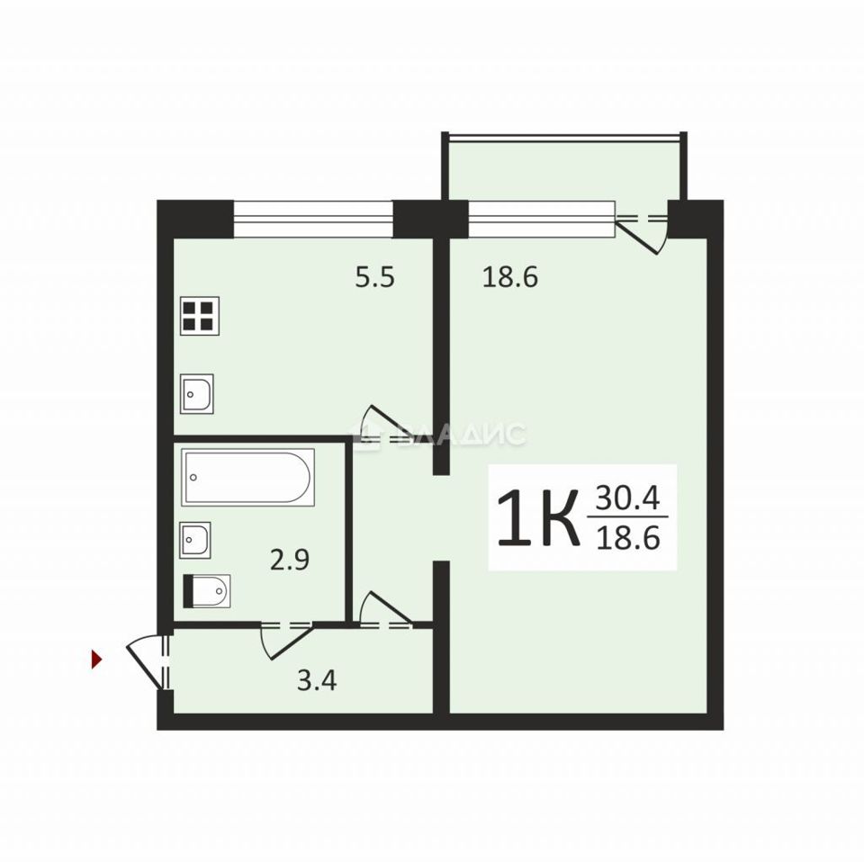 Продается 1-комнатная квартира, площадью 30.40 кв.м. Москва, улица Плющева, дом 16