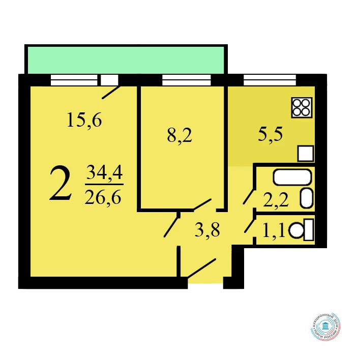 Продается 2-комнатная квартира, площадью 35.50 кв.м. Москва, улица Малышева, дом 3