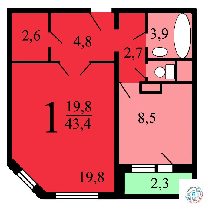 Продается 1-комнатная квартира, площадью 42.10 кв.м. Москва, улица Маршала Савицкого, дом 12