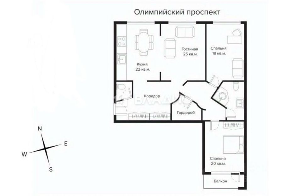 Продается 2-комнатная квартира, площадью 132.00 кв.м. Москва, Олимпийский проспект, дом 10к1-2