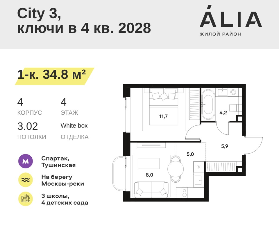 Продается 1-комнатная квартира, площадью 34.80 кв.м. Москва, улица Лётная, дом 95Бк2