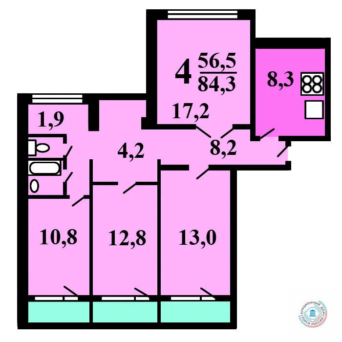 Продается 4-комнатная квартира, площадью 84.30 кв.м. Москва, Открытое шоссе, дом 24