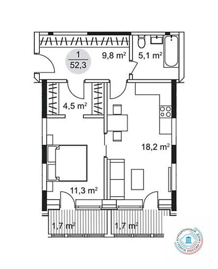 Продается 2-комнатная квартира, площадью 52.30 кв.м. Москва, улица Ярцевская, дом 31