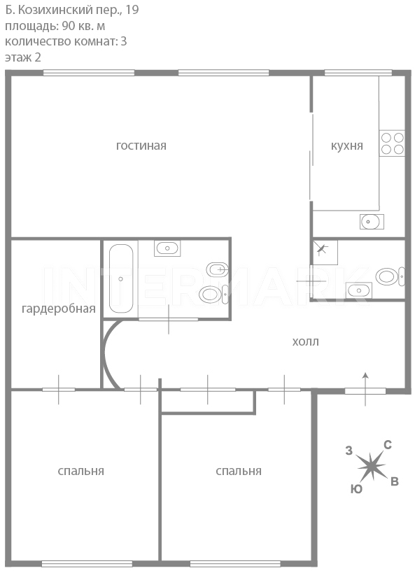 Продается 3-комнатная квартира, площадью 90.00 кв.м. Москва, переулок Козихинский Большой, дом 19/6