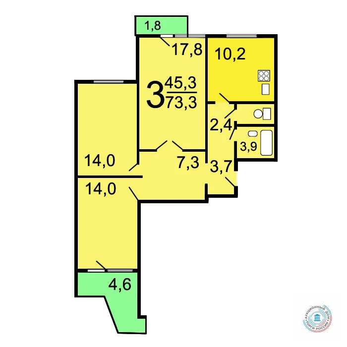 Продается 3-комнатная квартира, площадью 74.60 кв.м. Москва, улица Советской Армии, дом 7