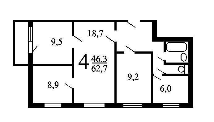 Продается 4-комнатная квартира, площадью 63.20 кв.м. Москва, улица Генерала Тюленева, дом 39