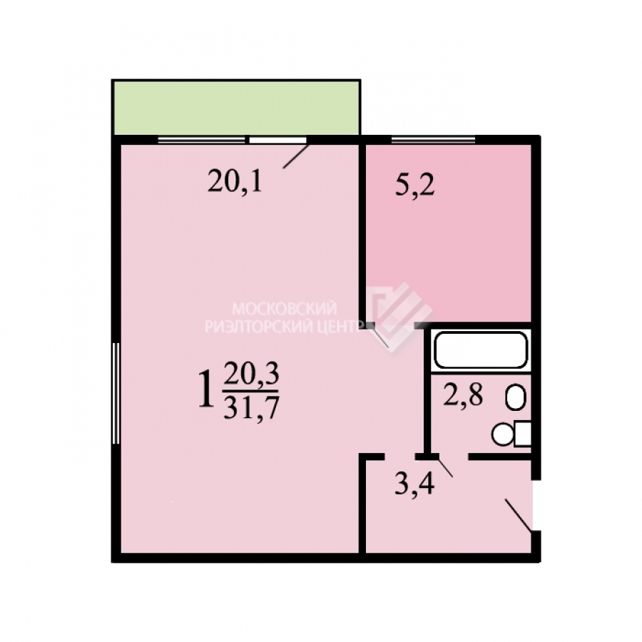 Продается 1-комнатная квартира, площадью 31.70 кв.м. Москва, Зеленый проспект, дом 71к1