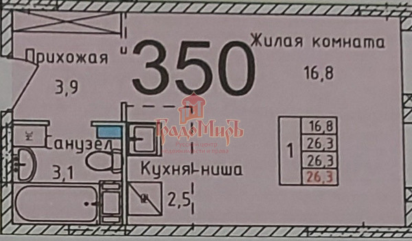 Продается 1-комнатная квартира, площадью 26.30 кв.м. Московская область, Мытищи городской округ, город Мытищи, Тенистый бульвар, дом 1