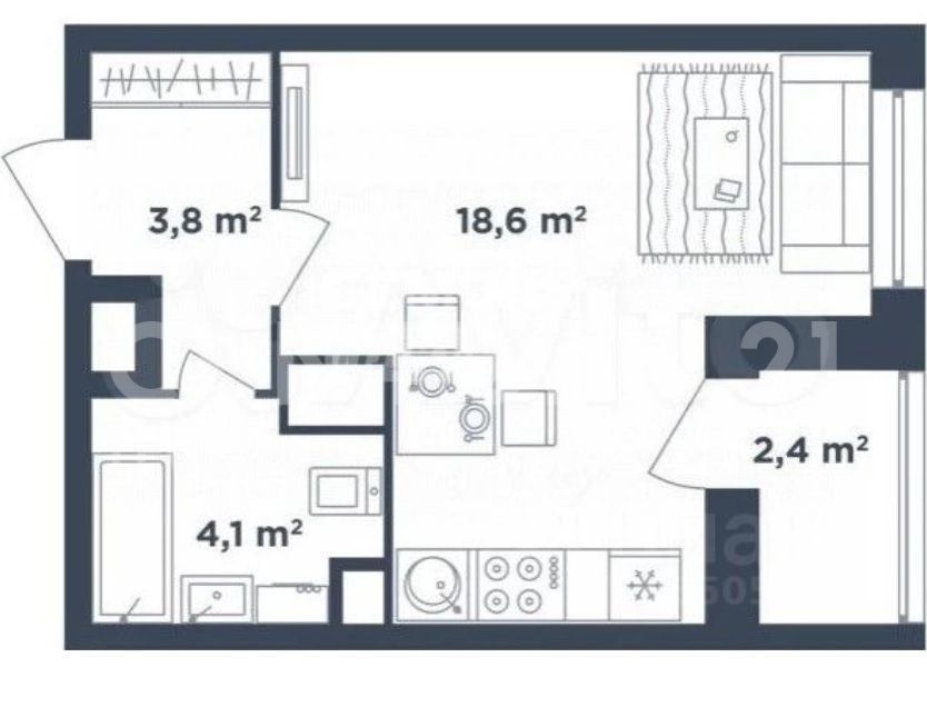 Продается 1-комнатная квартира, площадью 27.70 кв.м. Москва, улица Люблинская