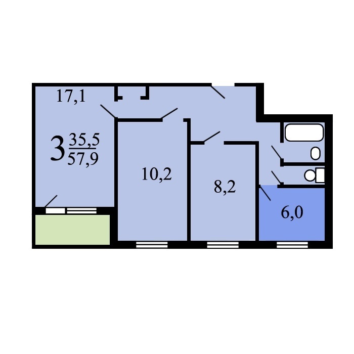 Продается 3-комнатная квартира, площадью 58.60 кв.м. Москва, Севастопольский проспект, дом 13к1