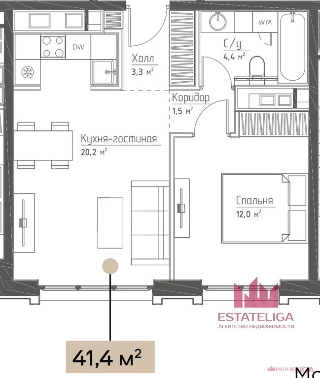 Продается 1-комнатная квартира, площадью 41.40 кв.м. Москва, улица Дубининская