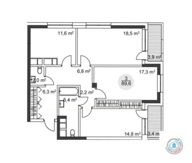 Продается 3-комнатная квартира, площадью 89.60 кв.м. Москва, улица Ярцевская, дом 31