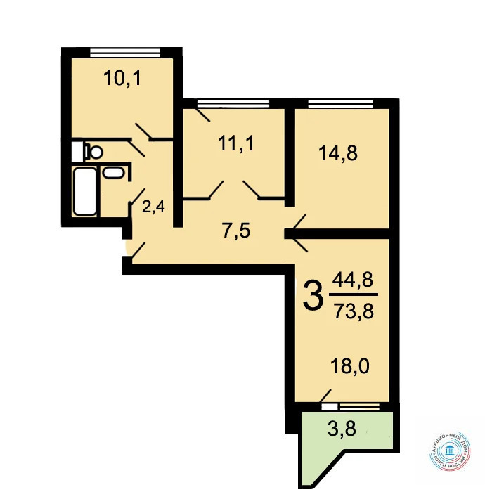 Продается 3-комнатная квартира, площадью 73.80 кв.м. Москва, улица Маршала Голованова, дом 2