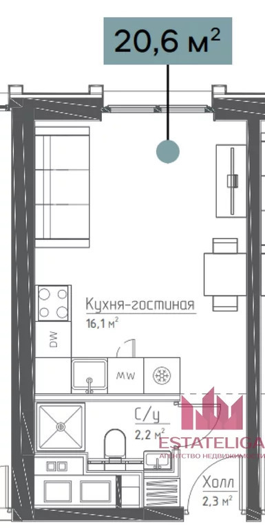 Продается 1-комнатная квартира, площадью 20.60 кв.м. Москва, улица Дубининская, дом 59стр1