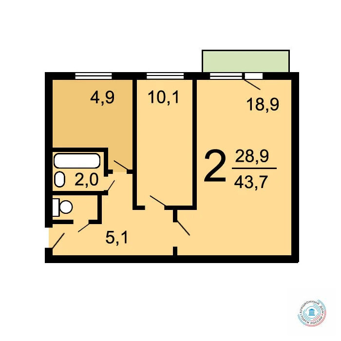 Продается 2-комнатная квартира, площадью 43.20 кв.м. Москва, улица Ватутина, дом 3к1