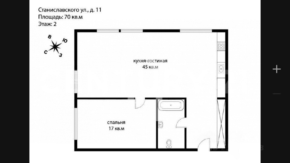 Продается 2-комнатная квартира, площадью 70.00 кв.м. Москва, улица Станиславского, дом 11