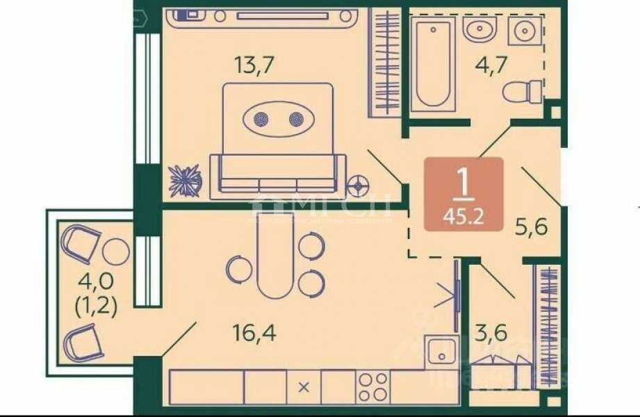 Продается 1-комнатная квартира, площадью 48.00 кв.м. Москва, набережная Марка Шагала, дом 11к2